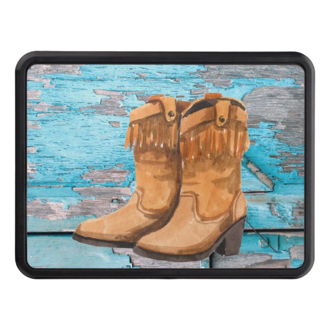 Trailer Hitch Blue Wood Barn Door Boots Country Ru Hitch Cover (Front)