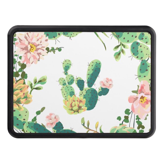 Trailer Hitch Bohemian Cactus Succulents Dessert C Hitch Cover (Front)