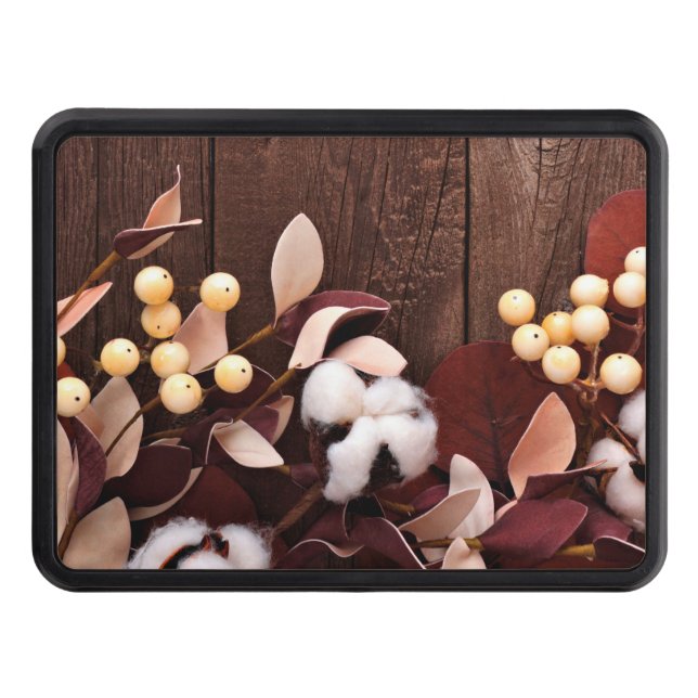 Trailer Hitch Cotton Branch on Dark Wood Stem Coun Hitch Cover (Front)