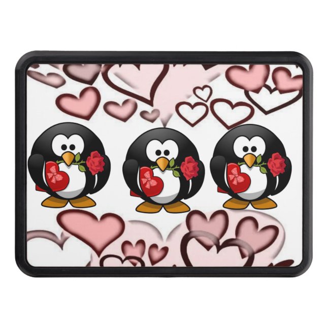 Trailer Hitch Cover 2" Valentine's Day Penguin (Front)