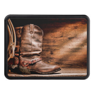Trailer Hitch Cowboy Boots Barn Wood Rustic Countr Cover