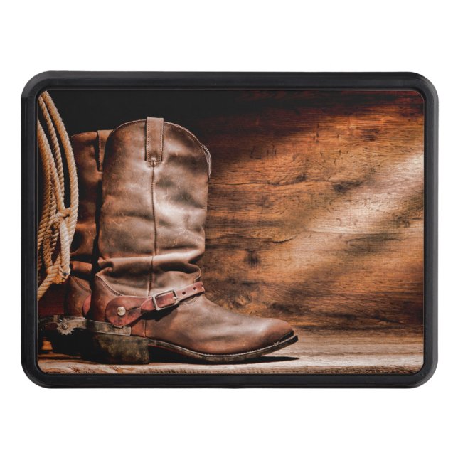 Trailer Hitch Cowboy Boots Barn Wood Rustic Countr Hitch Cover (Front)