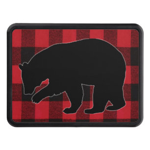 Trailer Hitch Red Buffalo Plaid Bear Black Cover