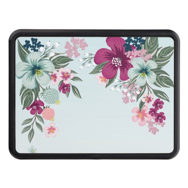 Trailer Hitch Tropical Flower on Blue Ombre Hitch Cover (Front)