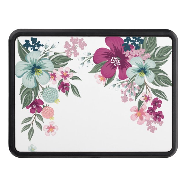 Trailer Hitch Tropical Flower on White Hitch Cover (Front)