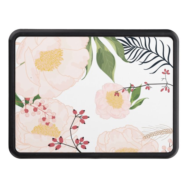 Trailer Hitch White Floral Flowers on White Hitch Cover (Front)