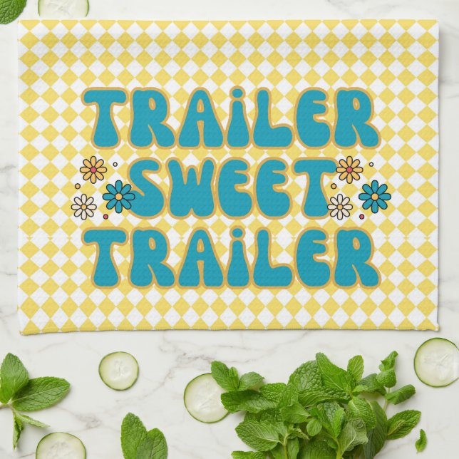 Trailer Sweet Trailer Yellow Harlequin Kitchen Towel (Folded)