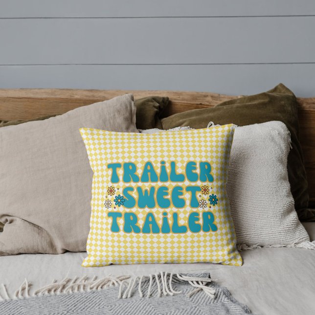 Trailer Sweet Trailer Yellow Harlequin Throw Pillow (Creator Uploaded)