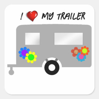Trailer with Cute Flowers Square Sticker