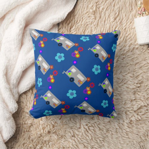 Trailer with Hippie Flowers  Pattern Throw Pillow