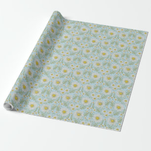 Trailing Country Cottage White Daisy flower Blue Wrapping Paper