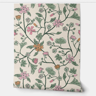 Trailing Floral - Mallow - Malva - Sage Green and Wallpaper