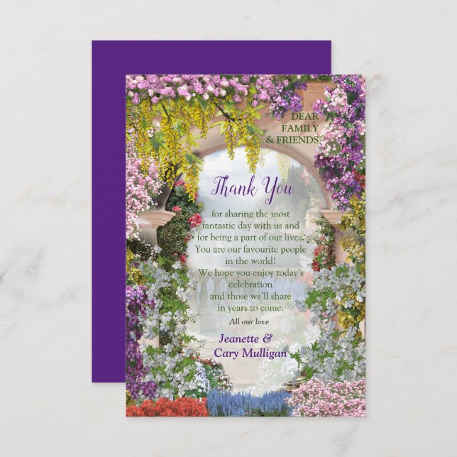 Trailing flowers over an archway at the lake RSVP  (Front/Back)