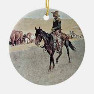 Trailing Texas Longhorns (oil on canvas) Ceramic Ornament