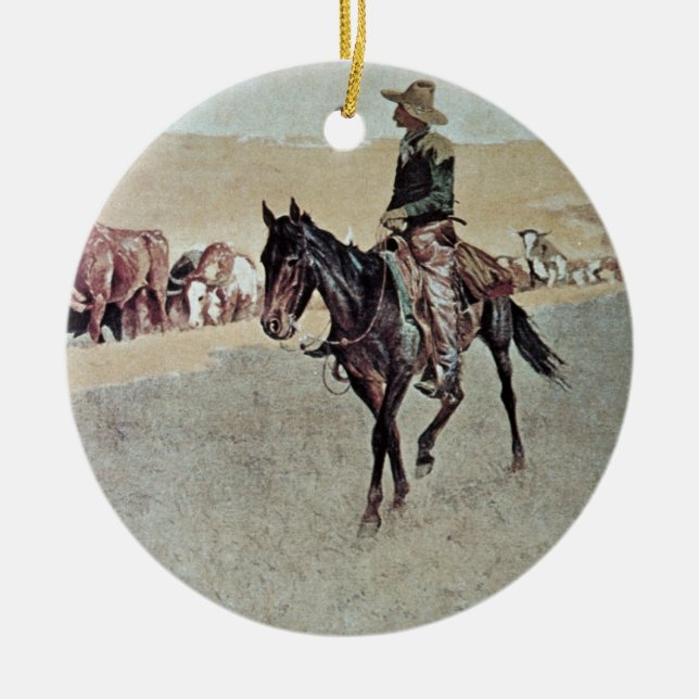 Trailing Texas Longhorns (oil on canvas) Ceramic Ornament (Front)
