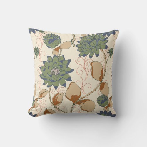 Trailing Water Lily Dark Green  Throw Pillow