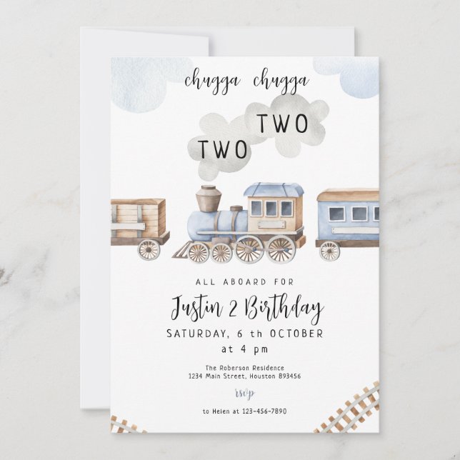 Train 2nd Birthday Chugga Two Two Boy Invitation (Front)