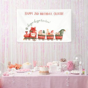 Train 2nd Birthday Watercolor Santa Party Express Banner