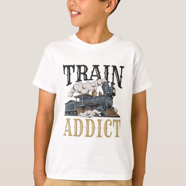 Train Addict Model Railroad Railway Hobbyist T-Shirt (Front)