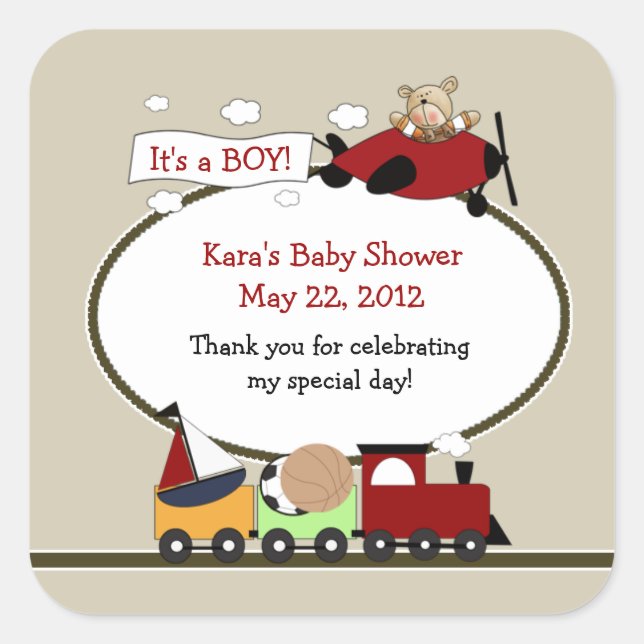 TRAIN AND AIRPLANE SQUARE Favor Sticker (Front)