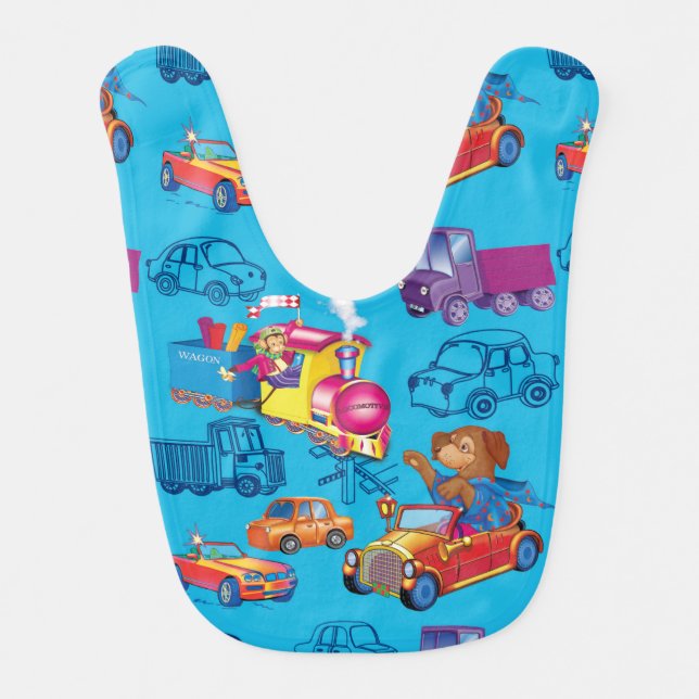 train and car for the boy baby bib (Front)