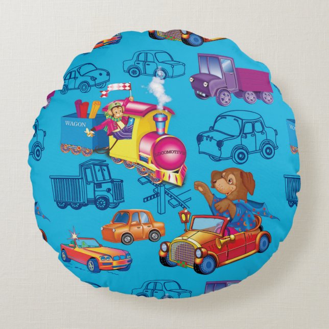 train and car for the boy round pillow (Front)
