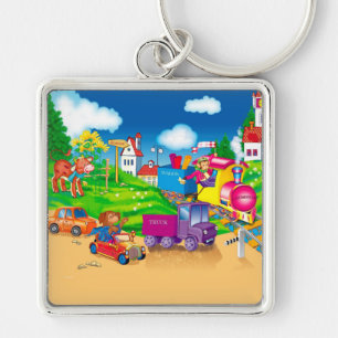 train and car keychain
