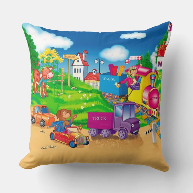 train and car throw pillow (Front)