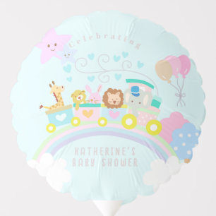 Train Animals Baby Pastel Blue Balloon