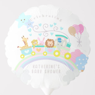 Train Animals Baby Pastel White Balloon