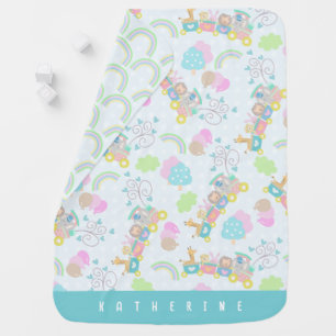 Train Animals Blue Baby Blanket