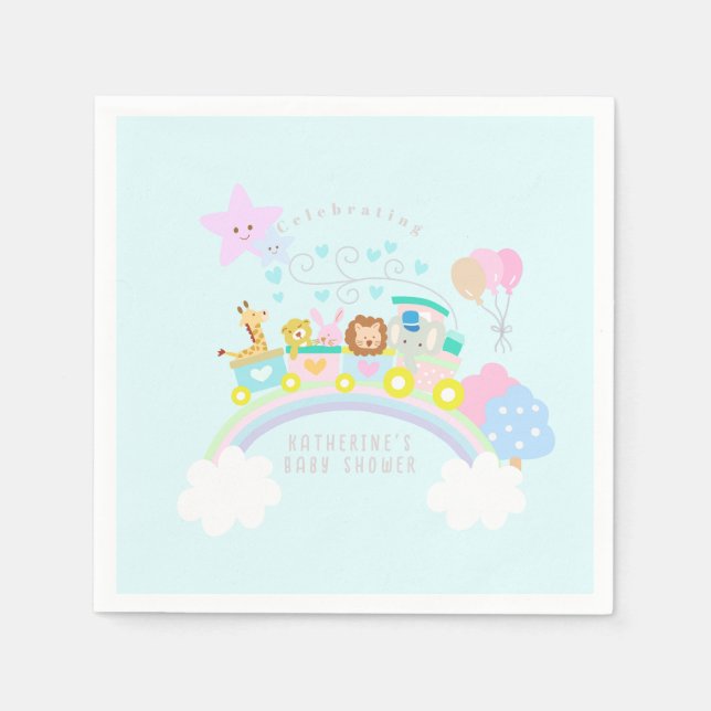 Train Animals Blue Napkins (Front)