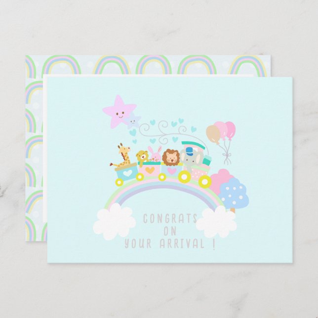 Train Animals Blue Postcard (Front/Back)