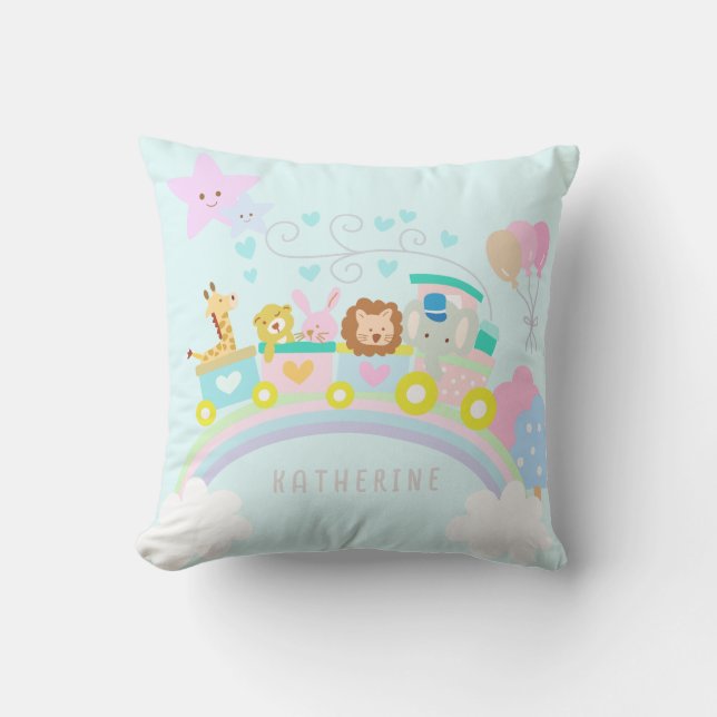 Train Animals Blue Throw Pillow (Front)