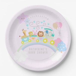 Train Animals Pastel Baby Pink Paper Plates