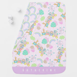 Train Animals Pink Baby Blanket