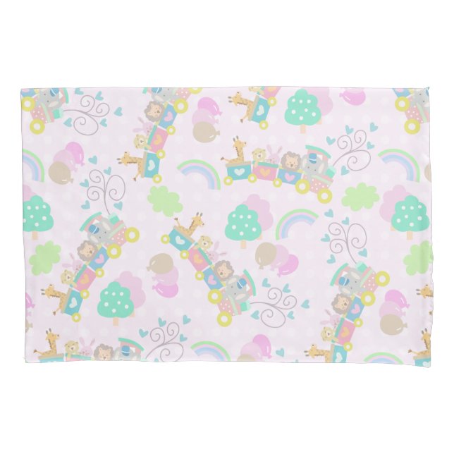 Train Animals Pink Pillow Case (Front)