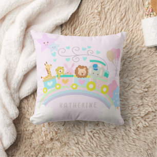 Train Animals Pink Throw Pillow