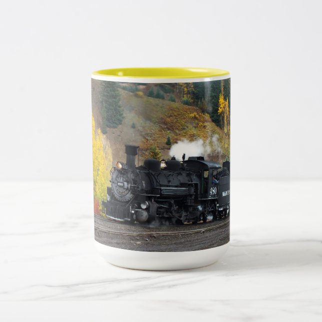 Train arriving in Silverton Two-Tone Coffee Mug (Center)