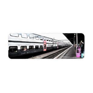 Train at station in Switzerland Label
