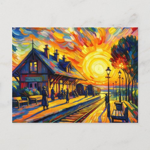 Train at Sunset Postcard