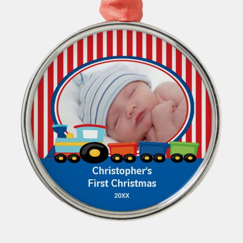 Train Baby Boy Photo Christmas Ornament