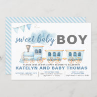 Train Baby Shower Invitation Boy Transportation