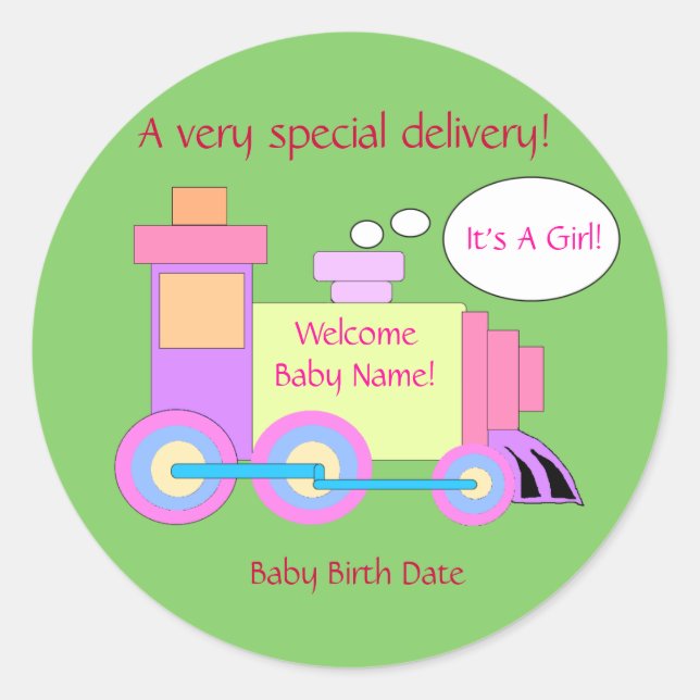 Train Birth Announcement Sticker (Front)