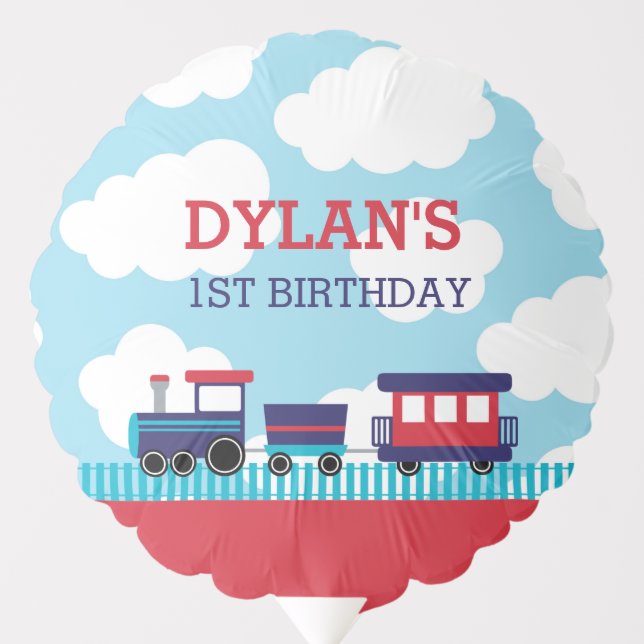 Train Birthday Balloons (Navy & Red) (Front)