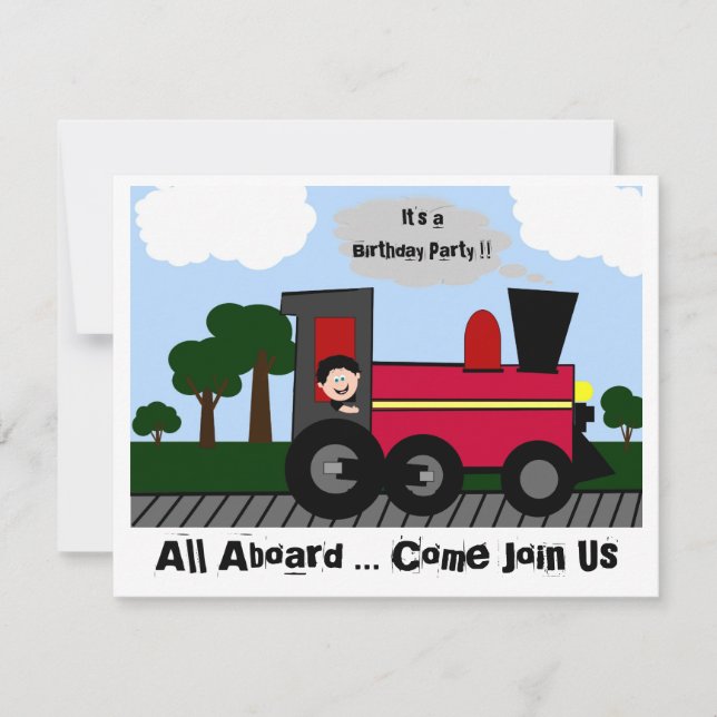 Train Birthday (black hair) Party Invitation (Front)