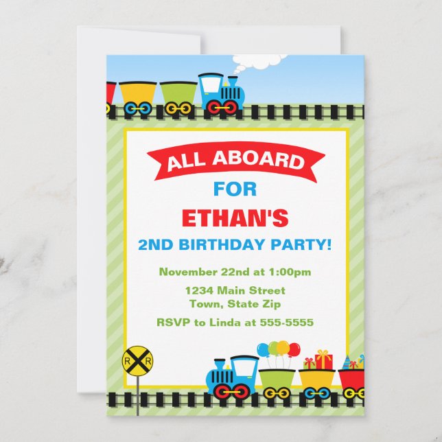 Train Birthday Invitation 5x7 Photo Card (Front)
