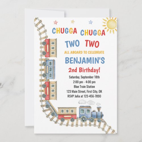 Train Birthday invitation Chugga Choo Boy Blue Red