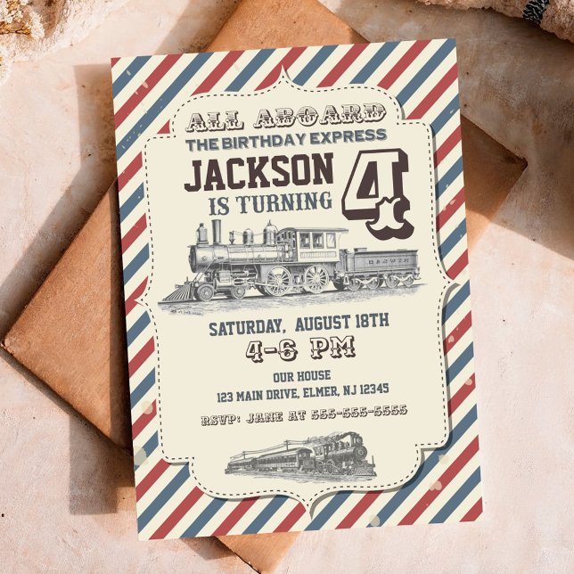 Train Birthday Invitation Vintage Invites (Creator Uploaded)