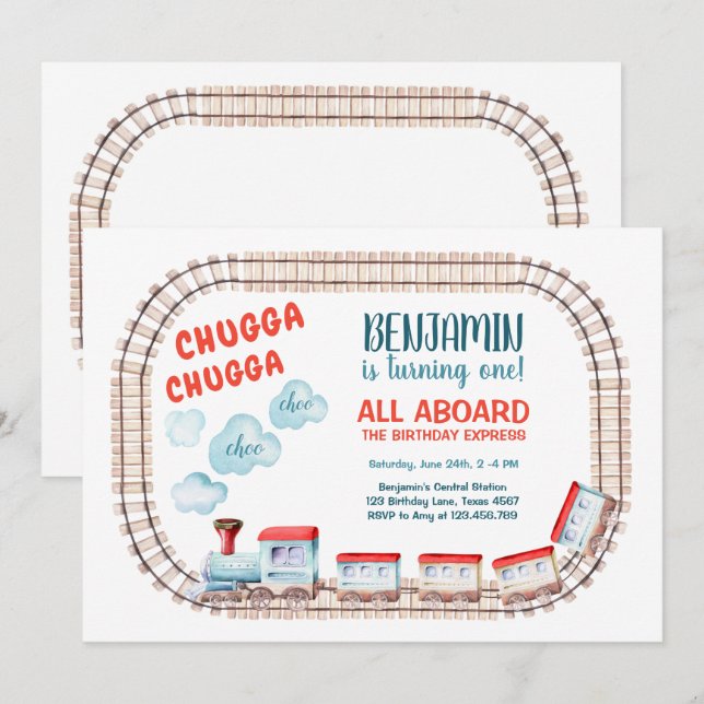 Train Birthday Invite Boy Chugga Choo Train Party  (Front/Back)